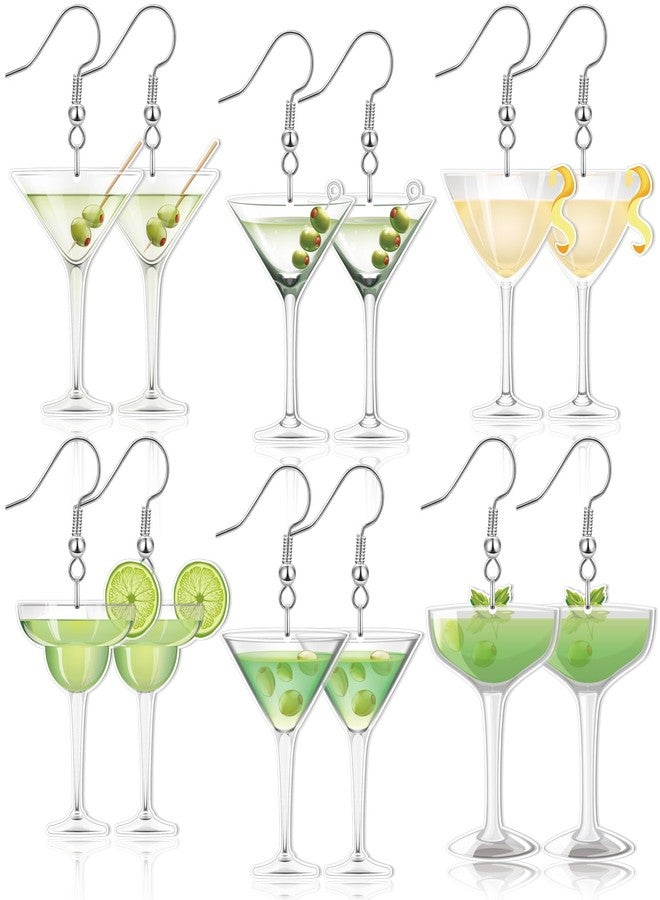 Nosiny 6 Pairs Acrylic Drop Dangle Jewelry Pickle Earrings Martini Earrings 6 Styles Lifelike Dill Cucumber Martini Cocktail Cups Funny Cute Weird Jewelry for Women Pickle Tini Bar Party (Martini), - Image 1