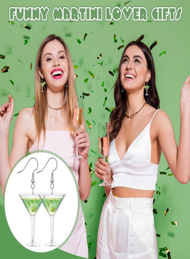 Nosiny 6 Pairs Acrylic Drop Dangle Jewelry Pickle Earrings Martini Earrings 6 Styles Lifelike Dill Cucumber Martini Cocktail Cups Funny Cute Weird Jewelry for Women Pickle Tini Bar Party (Martini), - Image 5