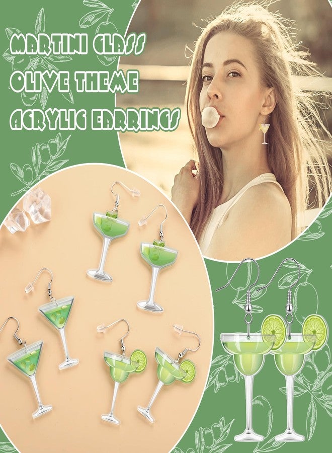 Nosiny 6 Pairs Acrylic Drop Dangle Jewelry Pickle Earrings Martini Earrings 6 Styles Lifelike Dill Cucumber Martini Cocktail Cups Funny Cute Weird Jewelry for Women Pickle Tini Bar Party (Martini), - Image 3