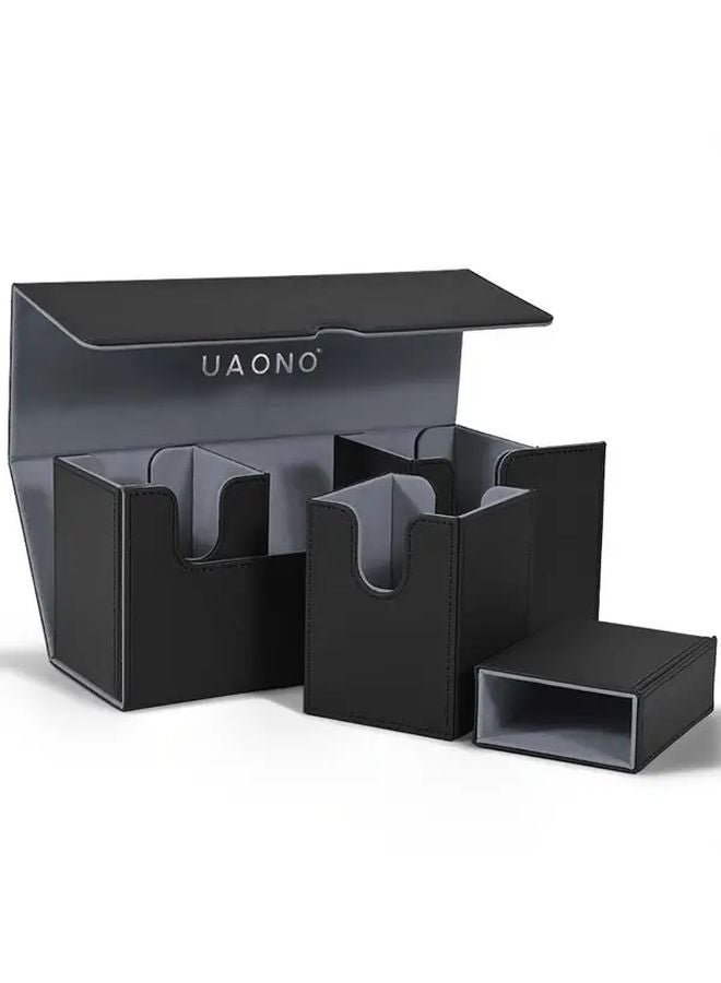 Black Gray 4 in 1 MTG Card Storage Box With Dice Holds 510 Cards Durable Faux Leather Magnetic Closure - Image 2