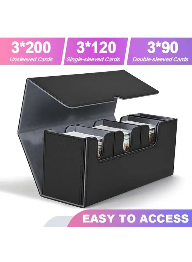 Black Gray 4 in 1 MTG Card Storage Box With Dice Holds 510 Cards Durable Faux Leather Magnetic Closure - Image 4