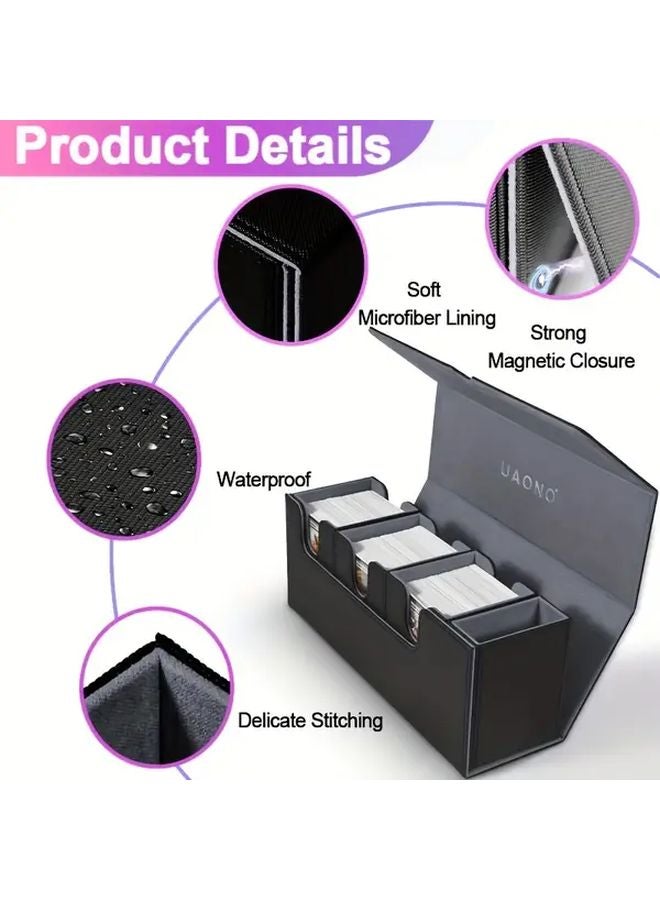 Black Gray 4 in 1 MTG Card Storage Box With Dice Holds 510 Cards Durable Faux Leather Magnetic Closure - Image 5