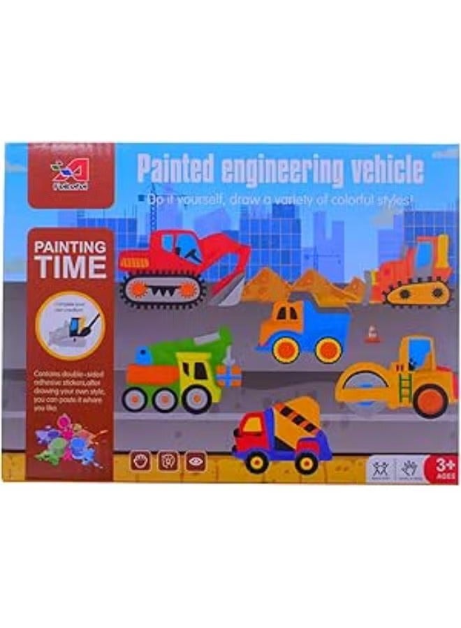 Construction Vehicle Painting Set for Kids - DIY Engineering Toy with Multiple Vehicles and Colorful Stickers - Image 1