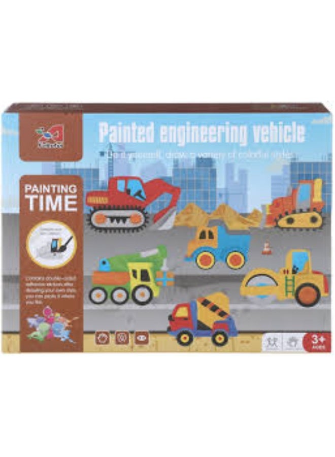 Construction Vehicle Painting Set for Kids - DIY Engineering Toy with Multiple Vehicles and Colorful Stickers - Image 2