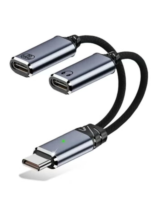 USB C مقسم محول - المزدوج USB C سماعة الرأس وشاحن كابل الصوت دونجل مع PD 100W الشحن السريع لآيفون 17/16/15 سلسلة آيباد ماك بوك غالاكسي S24 / S23 وأكثر - Image 1