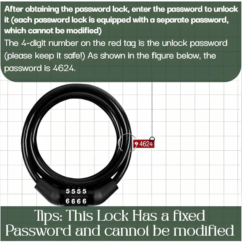 RIVAL Keyless Numeric Cable Lock Preset Combination Anti-Theft Bike Bicycle Helmet Luggage Customizable Security Alloy Frame Weather-Resistant Design Multipurpose Protection (24 Inch, Medium) - Image 3
