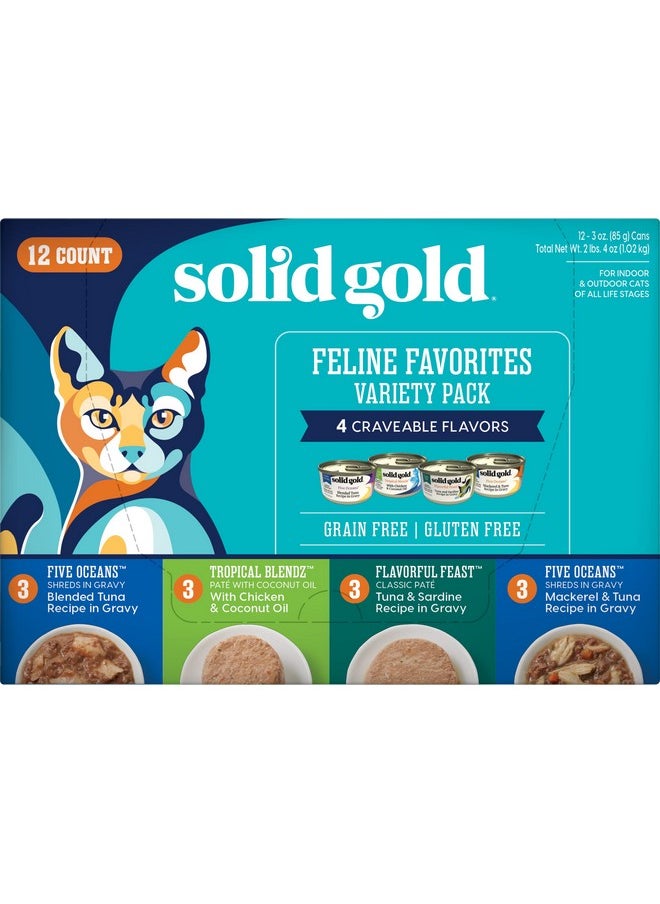 solid gold - Wet Cat Food Variety Pack  Pate & Shreds In Gravy Recipes  Made With Real Chicken, Tuna & Mackerel For Sensitive Stomach & Immune Health  Canned, 12 Pack - Image 1