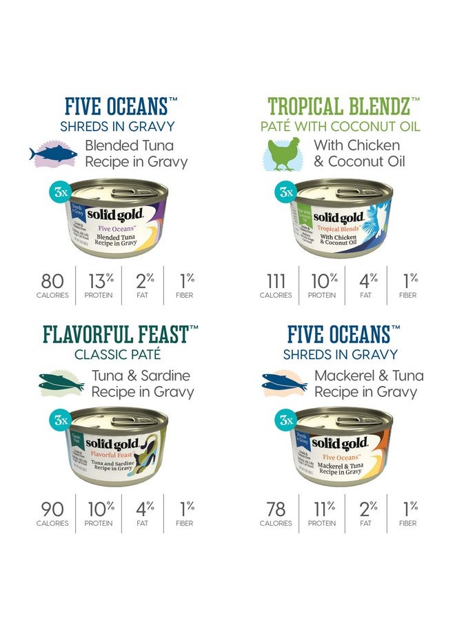 solid gold - Wet Cat Food Variety Pack  Pate & Shreds In Gravy Recipes  Made With Real Chicken, Tuna & Mackerel For Sensitive Stomach & Immune Health  Canned, 12 Pack - Image 1