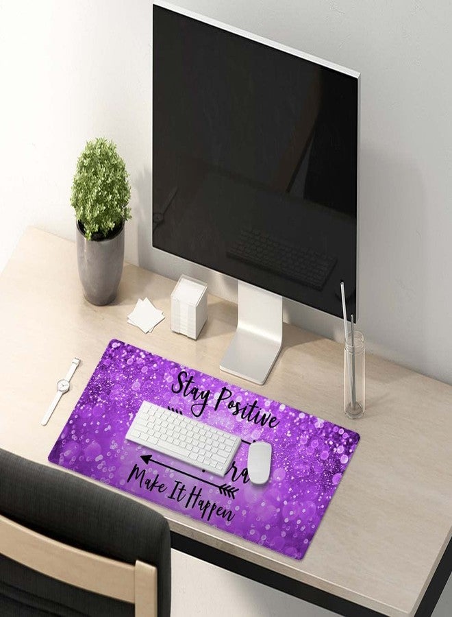 SSOIU Extended Mouse Pad Stay Positive Work Hard and Make It Happen Inspirational Quotes Mousepad Art Purple Glitter Black Quote Non-Slip Water-Resistant Rubber Base Computer Keyboard Mouse Mat - Image 5