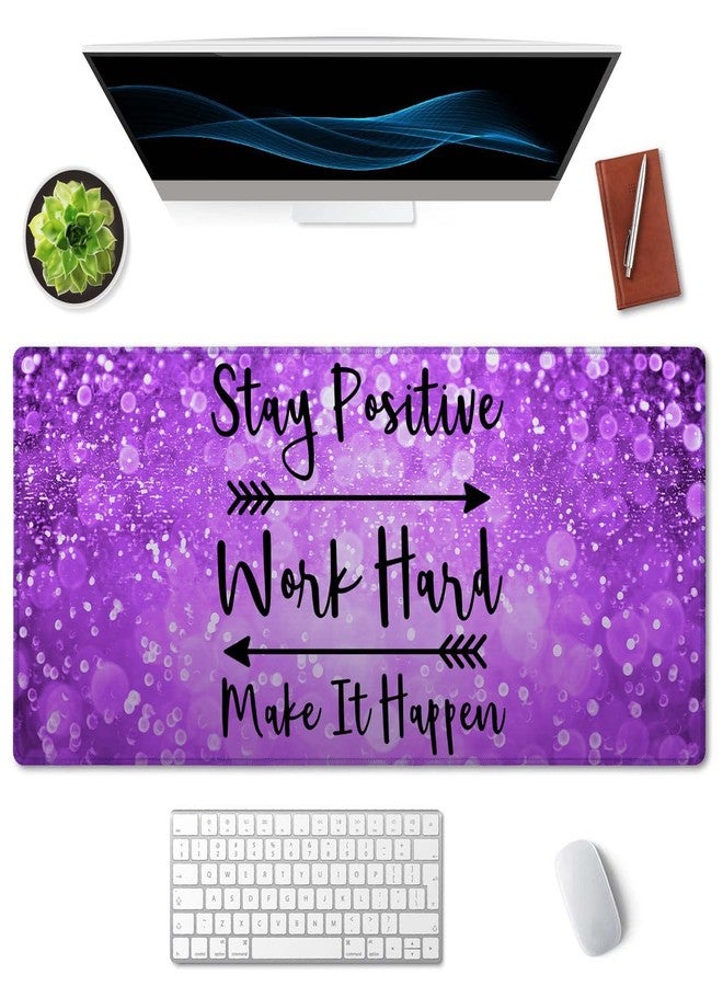 SSOIU Extended Mouse Pad Stay Positive Work Hard and Make It Happen Inspirational Quotes Mousepad Art Purple Glitter Black Quote Non-Slip Water-Resistant Rubber Base Computer Keyboard Mouse Mat - Image 2