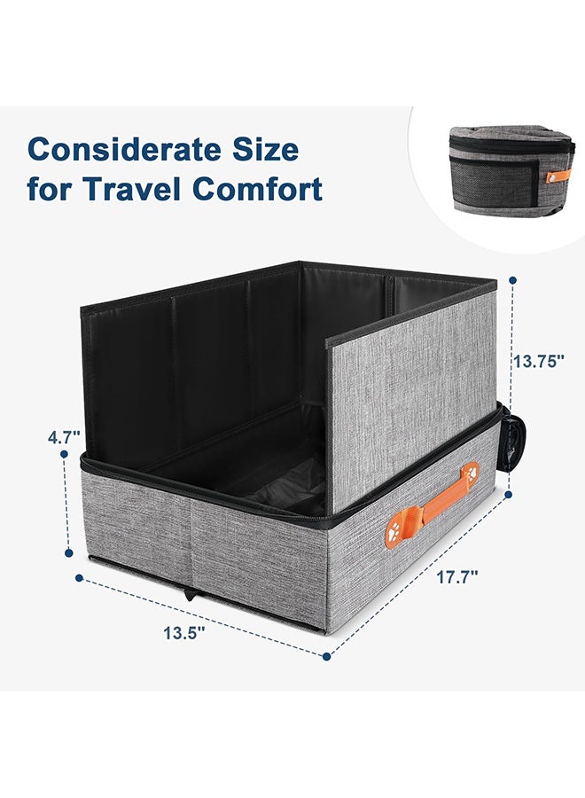 XiuWoo 17.7 * 13.5 * 13.75" Travel Litter Box for Cats, Collapsible Cat Litter Box with Lid, Portable Cat Box with Zipper & Hard Bottom, Leak-Proof Kitty Litter Pan for Car Hotel Airplane, Water-Resistant - Image 2