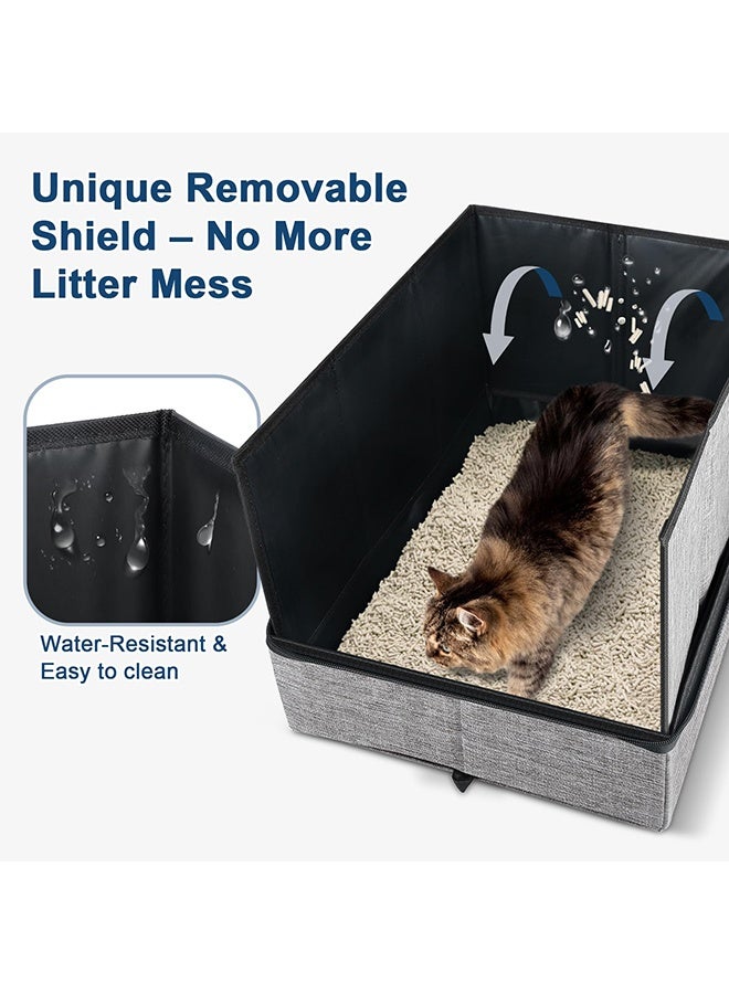XiuWoo 17.7 * 13.5 * 13.75" Travel Litter Box for Cats, Collapsible Cat Litter Box with Lid, Portable Cat Box with Zipper & Hard Bottom, Leak-Proof Kitty Litter Pan for Car Hotel Airplane, Water-Resistant - Image 3