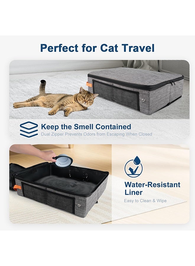 XiuWoo 17.7 * 13.5 * 13.75" Travel Litter Box for Cats, Collapsible Cat Litter Box with Lid, Portable Cat Box with Zipper & Hard Bottom, Leak-Proof Kitty Litter Pan for Car Hotel Airplane, Water-Resistant - Image 4