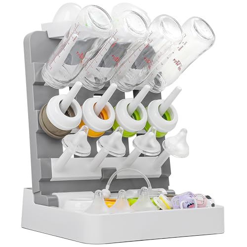 CINWWNI Baby Bottle Drying Rack Vertical Standing Bottle Drying Rack HolderSpace Saving Baby Bottle Organizer for CountertopHolds Up to 12 Baby Bottles Pump Parts White Dark Gray - Image 1