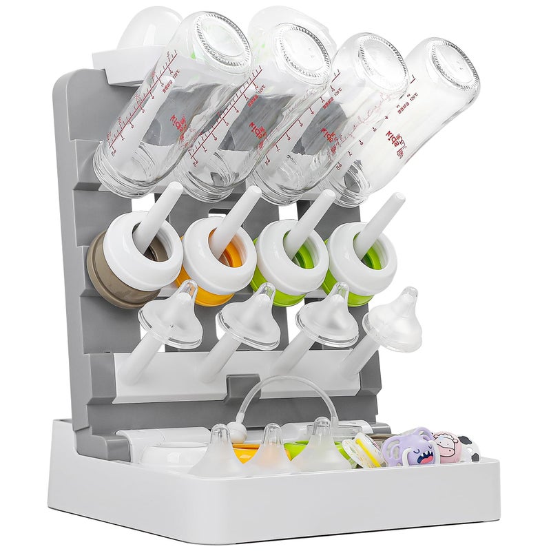 CINWWNI Baby Bottle Drying Rack Vertical Standing Bottle Drying Rack HolderSpace Saving Baby Bottle Organizer for CountertopHolds Up to 12 Baby Bottles Pump Parts White Dark Gray - Image 2