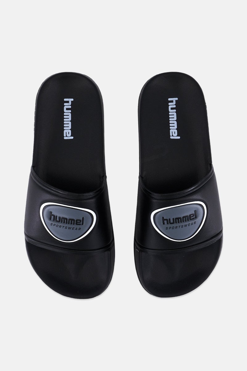 Hummel Kids Boy Brand Logo Pool Badge Slides, Black  - Image 3