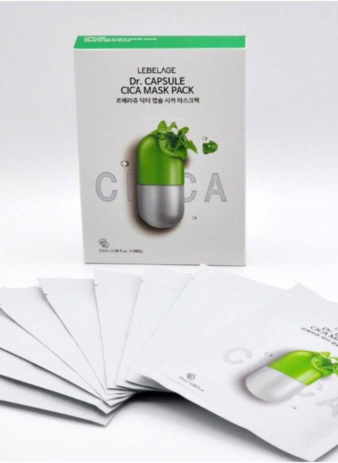 Lebelage Dr. CAPSULE CICA MASK PACK (PACK OF 10 INDIVIDUAL MASKS) | KOREAN MADE SKIN CARE  - Image 1