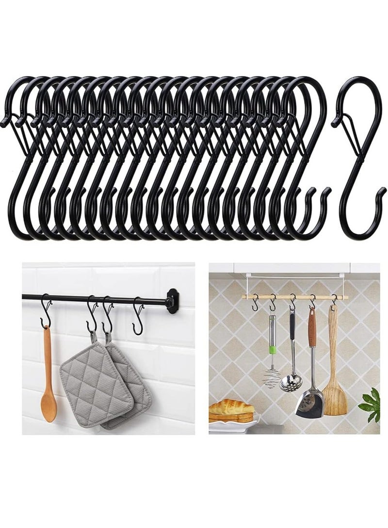 Mmmon 20 Pack S Hooks,Metal Safety Buckle Design Hanging Hooks Heavy Duty Kitchen Pot Rack Hooks Closet Hooks Plants Hooks for Hanging Kitchenware,Utensils,Pot,Clothes,Plants,Bags(Black) - Image 1