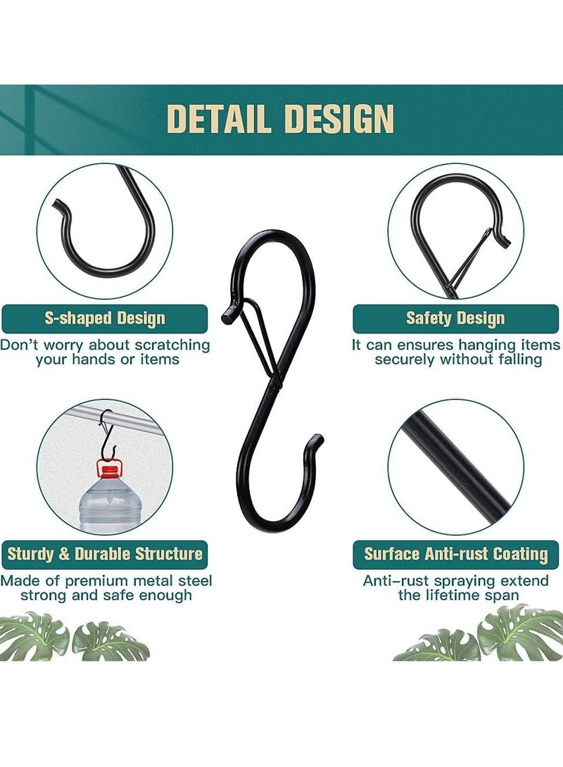 Mmmon 20 Pack S Hooks,Metal Safety Buckle Design Hanging Hooks Heavy Duty Kitchen Pot Rack Hooks Closet Hooks Plants Hooks for Hanging Kitchenware,Utensils,Pot,Clothes,Plants,Bags(Black) - Image 4