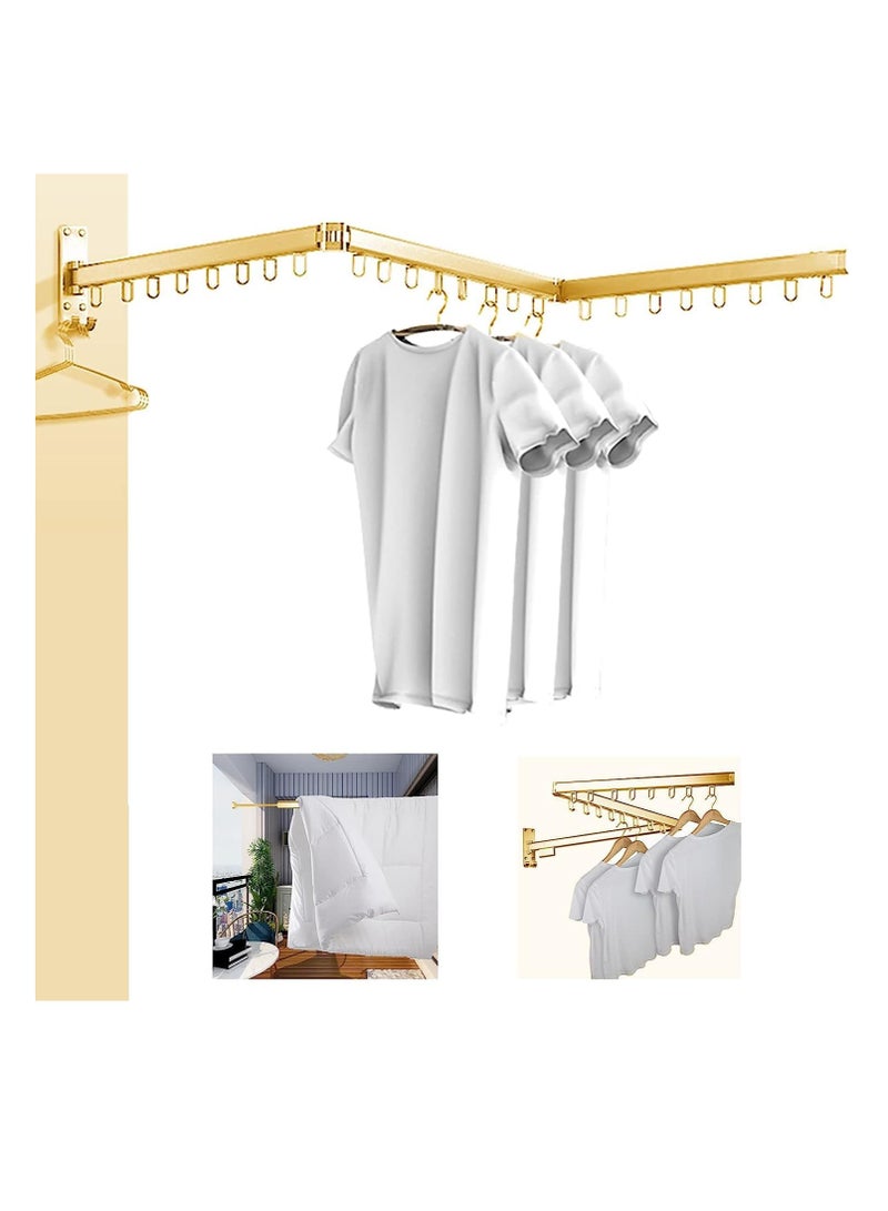 Zikra Clothes Drying Rack Wall Mounted for Space Saver, Foldable Laundry Rack Hangers with Windproof Ring Hooks Wfor Balcony, Mudroom, Bedroom 3-Pole, Gold-Large - Image 1
