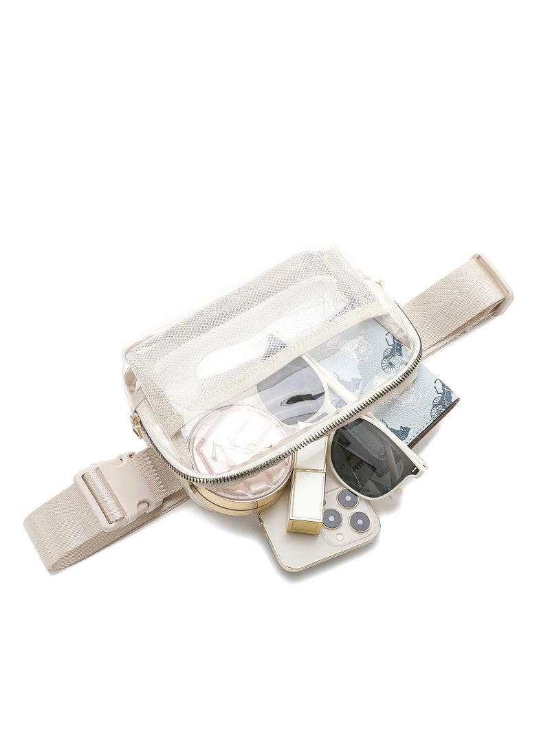Transparent Fanny Pack with Adjustable Strap - Versatile Clear Belt Bag for Concerts, Hiking, and Running - Stylish Beige Crossbody Waist Pouch - Image 3