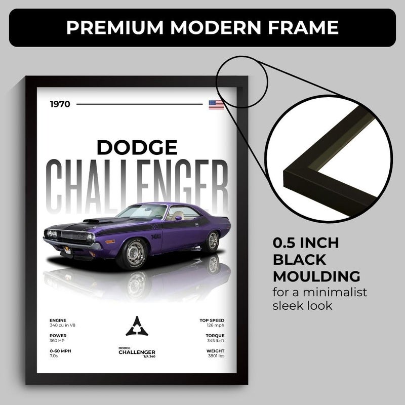 Funk You Dodge Challenger Poster | Framed 1970 Challenger A4 Sized (31 x 23 cm) | Muscle Poster for Wall, Gift for Boys, American Muscle Car Frames | Car Posters for Wall, Bedroom, Hostel, Study Area - Image 4