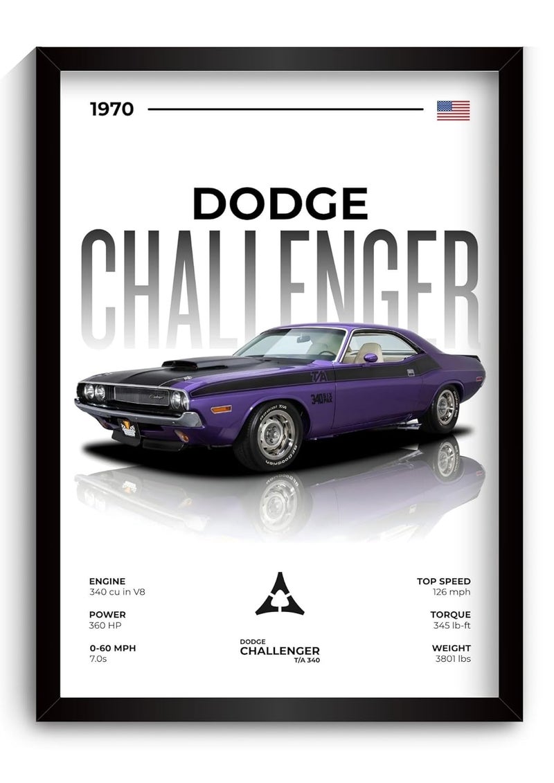 Funk You Dodge Challenger Poster | Framed 1970 Challenger A4 Sized (31 x 23 cm) | Muscle Poster for Wall, Gift for Boys, American Muscle Car Frames | Car Posters for Wall, Bedroom, Hostel, Study Area - Image 1