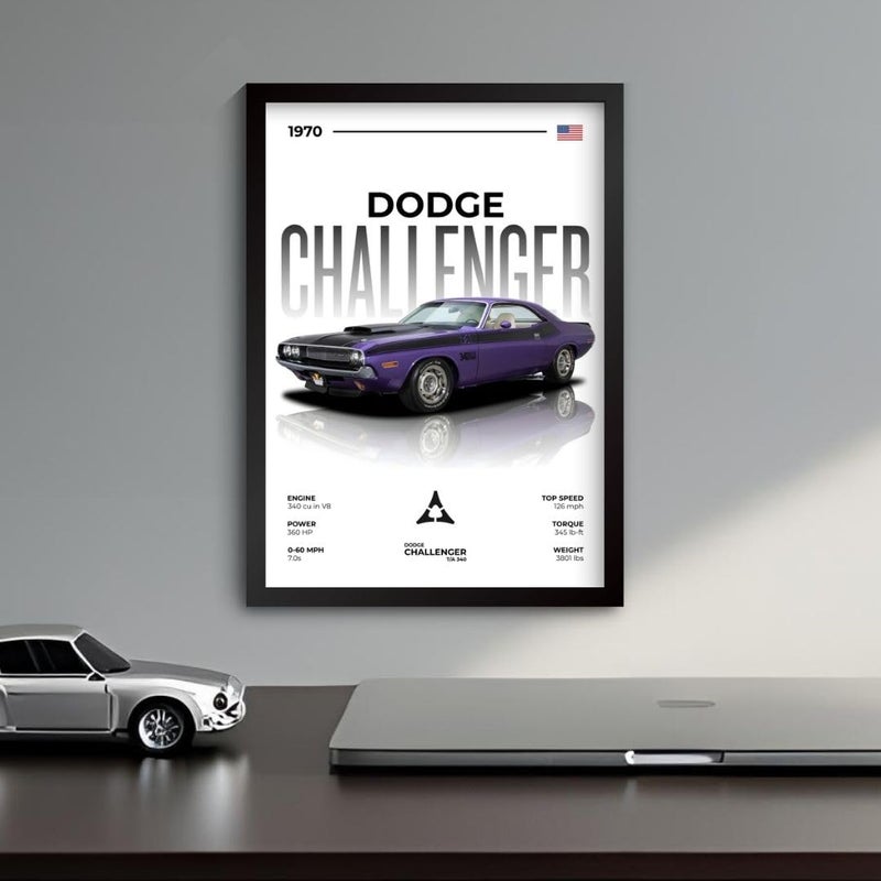 Funk You Dodge Challenger Poster | Framed 1970 Challenger A4 Sized (31 x 23 cm) | Muscle Poster for Wall, Gift for Boys, American Muscle Car Frames | Car Posters for Wall, Bedroom, Hostel, Study Area - Image 2