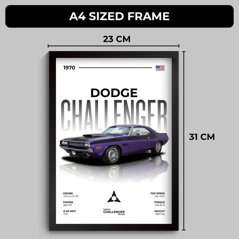 Funk You Dodge Challenger Poster | Framed 1970 Challenger A4 Sized (31 x 23 cm) | Muscle Poster for Wall, Gift for Boys, American Muscle Car Frames | Car Posters for Wall, Bedroom, Hostel, Study Area - Image 3