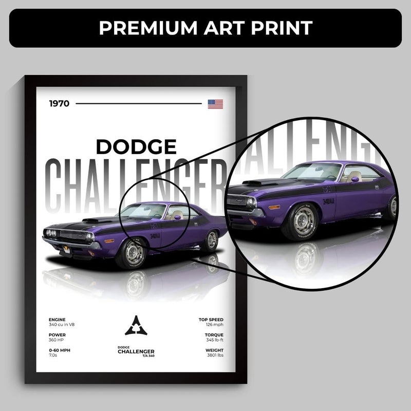 Funk You Dodge Challenger Poster | Framed 1970 Challenger A4 Sized (31 x 23 cm) | Muscle Poster for Wall, Gift for Boys, American Muscle Car Frames | Car Posters for Wall, Bedroom, Hostel, Study Area - Image 5