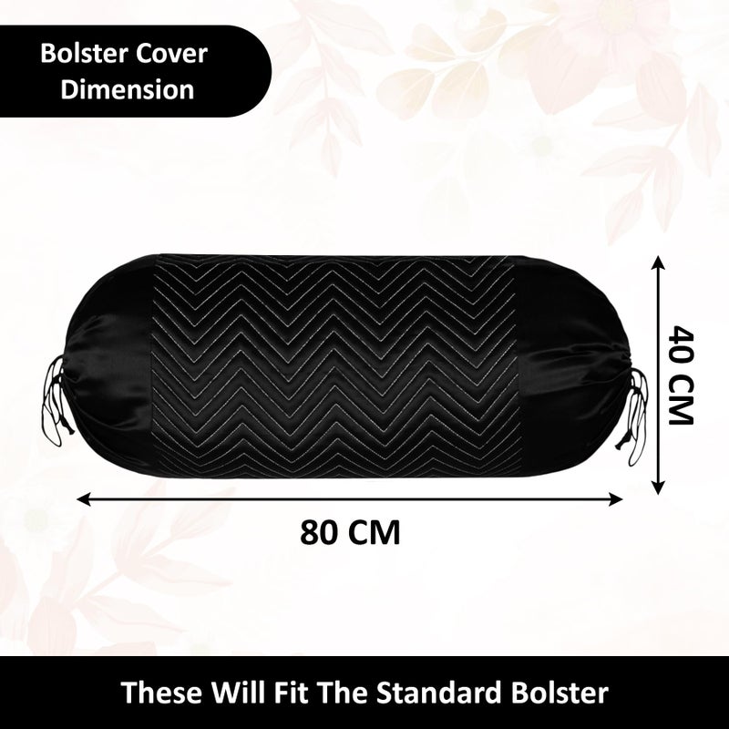 Kuber Industries Pack of 4 Aesthetic Bolster/Side Pillow Cover with Dori for Sofa & Diwan | Washable Cylindrical Takiya & Round Pillow Cover for Home Decoration | Zig Zag- Black Silver - Image 3