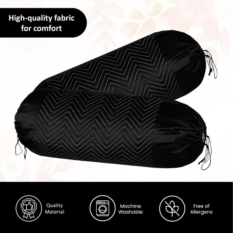 Kuber Industries Pack of 4 Aesthetic Bolster/Side Pillow Cover with Dori for Sofa & Diwan | Washable Cylindrical Takiya & Round Pillow Cover for Home Decoration | Zig Zag- Black Silver - Image 4