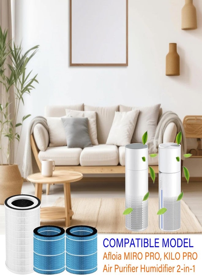 HOMFILBIT MIRO PRO Replacement Filter Set for Afloia MIRO PRO, KILO PRO Air Purifier Humidifier 2-in-1, H13 True HEPA and 2 Pack Humidifier Wicking Filter - Image 2