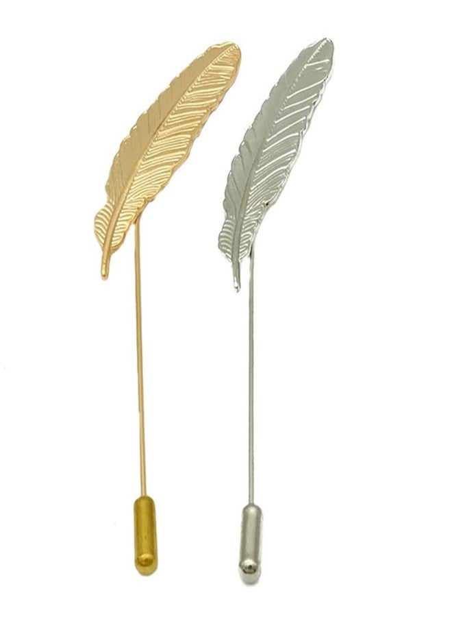 GUAFEIH Men Metal Feather Brooch Pin Vintage Lapel Stick Pin Suit Tie Brooch Badge 2PCS - Image 1