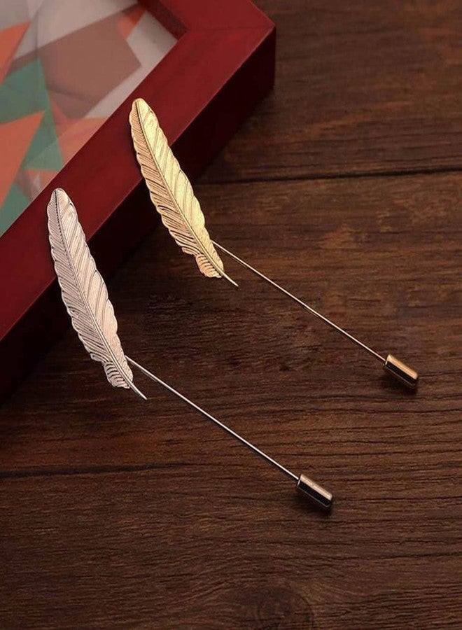 GUAFEIH Men Metal Feather Brooch Pin Vintage Lapel Stick Pin Suit Tie Brooch Badge 2PCS - Image 2