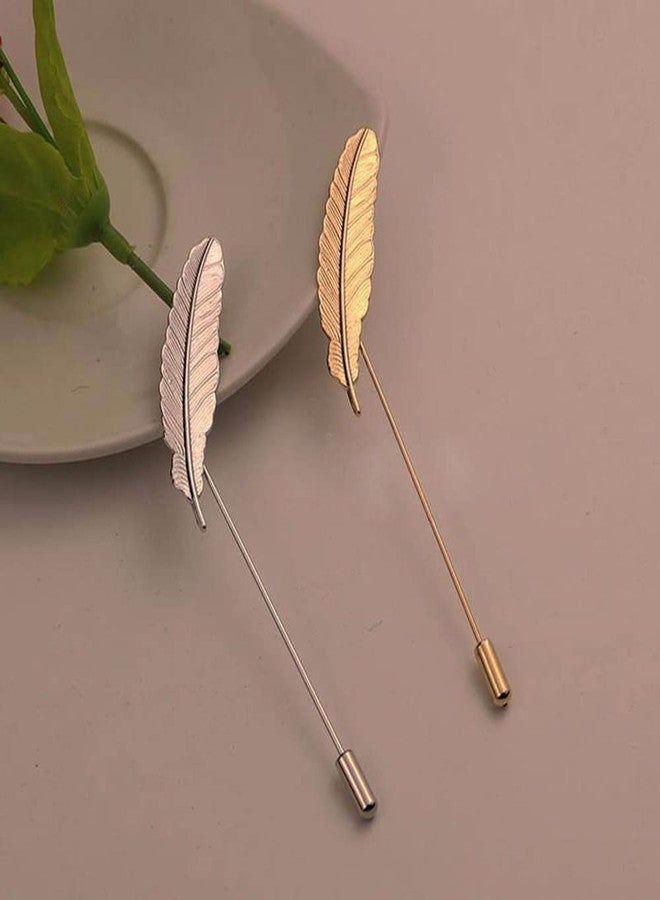 GUAFEIH Men Metal Feather Brooch Pin Vintage Lapel Stick Pin Suit Tie Brooch Badge 2PCS - Image 3