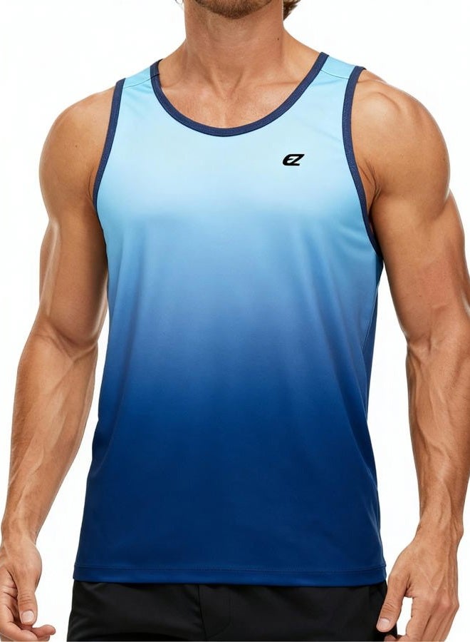 EZRUN Men's Tank Tops Quick Dry Workout Sleeveless Shirts for Bodybuilding Gym Jogging Running Fitness Training(Sapphire Gradient, XL) - Image 1