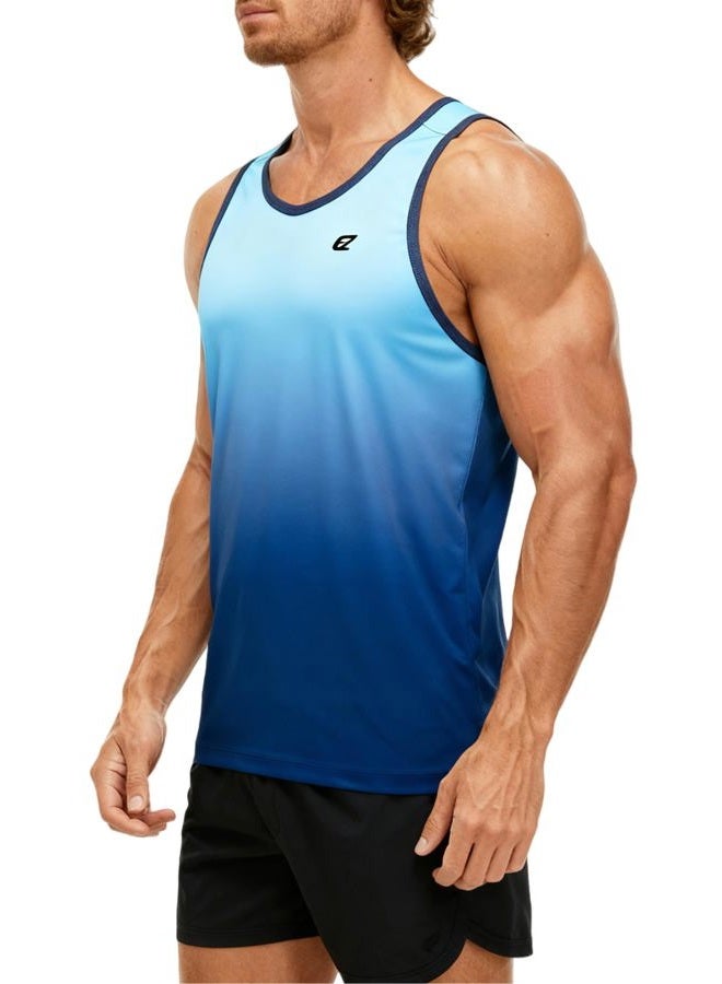 EZRUN Men's Tank Tops Quick Dry Workout Sleeveless Shirts for Bodybuilding Gym Jogging Running Fitness Training(Sapphire Gradient, XL) - Image 2