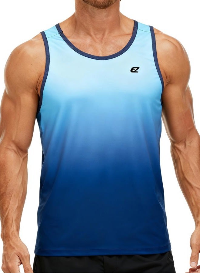 EZRUN Men's Tank Tops Quick Dry Workout Sleeveless Shirts for Bodybuilding Gym Jogging Running Fitness Training(Sapphire Gradient, XL) - Image 3