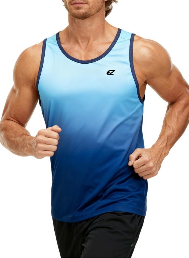EZRUN Men's Tank Tops Quick Dry Workout Sleeveless Shirts for Bodybuilding Gym Jogging Running Fitness Training(Sapphire Gradient, XL) - Image 5