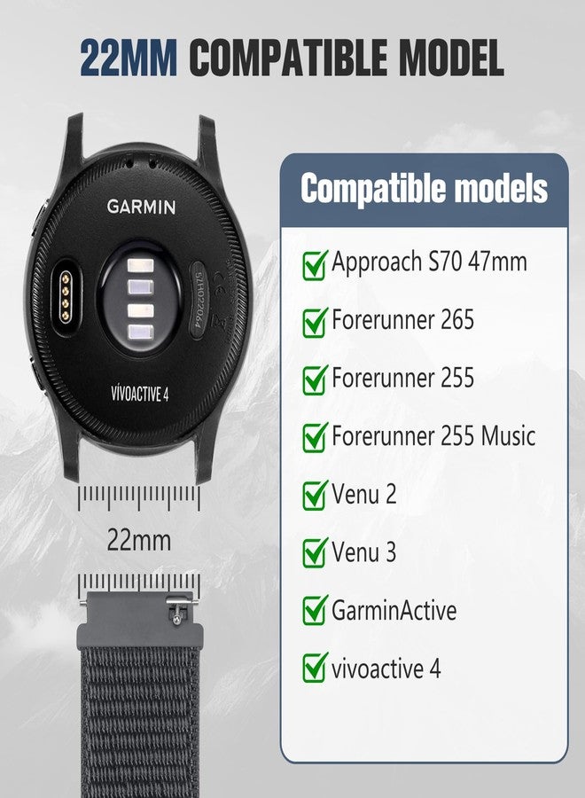 Dirrelo 22mm Nylon Sport Band Compatible with Garmin Vivoactive 4 Watch Bands, Soft Flexible Breathable Quick Release Band for Forerunner 255/255 Music/265/955,Venu 3/2, Approach S70 47mm Women Men - Image 5