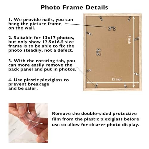 JCJMY 13x17 Picture Frame for Wall Hanging, Wall Mounting Horizontally or Vertically, 13 x 17 Wall Gallery Poster Photo Frame with Shatter Resistant Plexiglass, Natural - Image 4