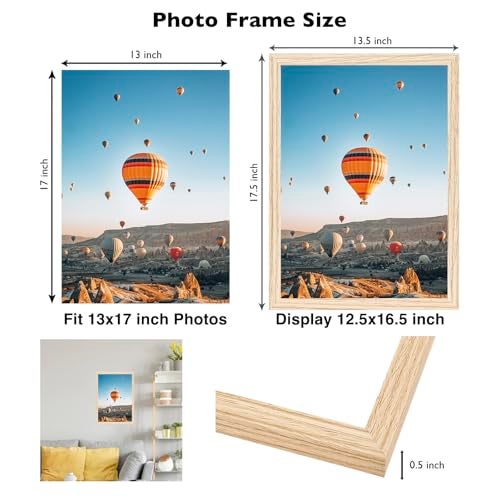 JCJMY 13x17 Picture Frame for Wall Hanging, Wall Mounting Horizontally or Vertically, 13 x 17 Wall Gallery Poster Photo Frame with Shatter Resistant Plexiglass, Natural - Image 3