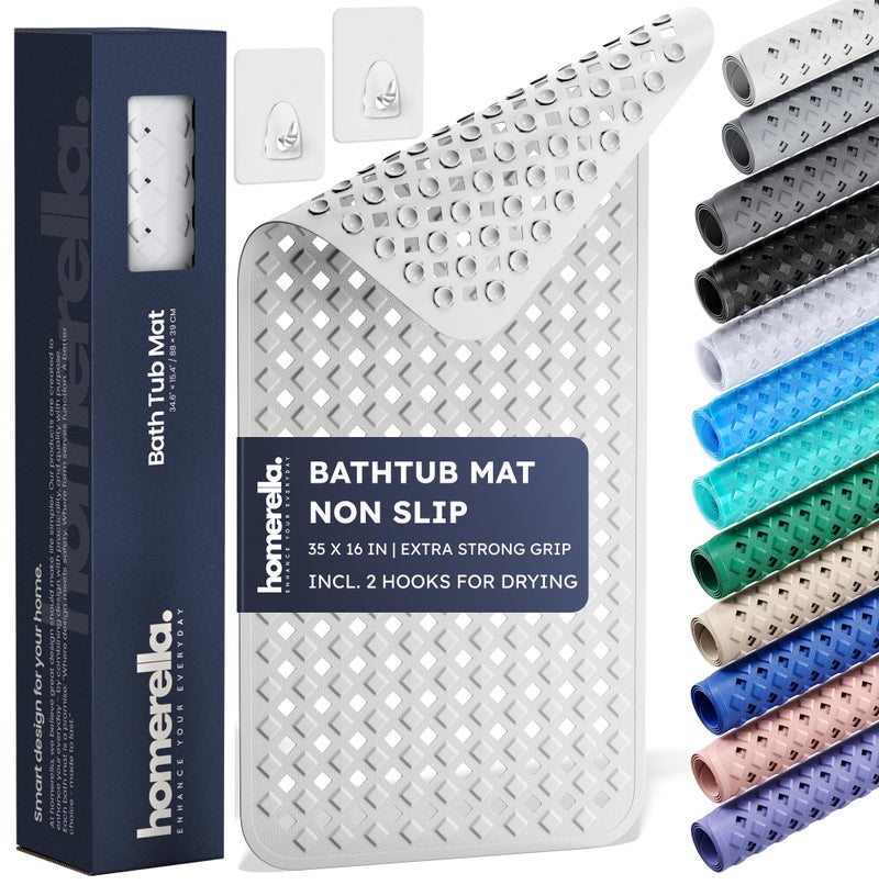 Homerella Bathtub Mat Non Slip 35x16 - homerellaÂ® Bath Mat Incl. Hooks for Drying, Extra Long, 100% BPA Free, Shower Mat Non Slip Anti Mold, Machine Washable, Shower Mats for Inside Shower Mildew Resistant - Image 1