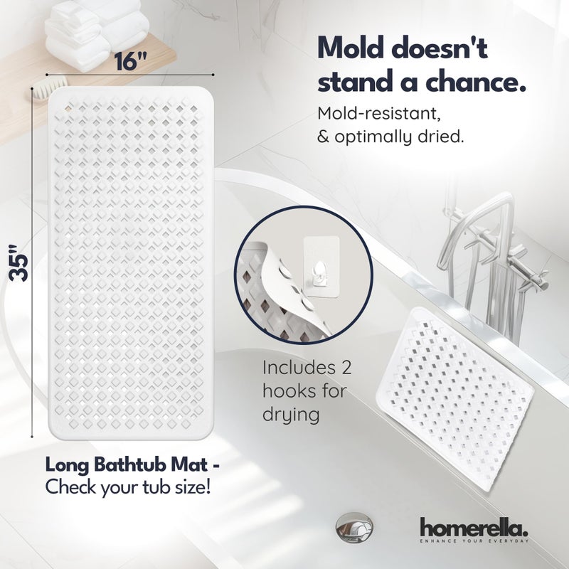 Homerella Bathtub Mat Non Slip 35x16 - homerellaÂ® Bath Mat Incl. Hooks for Drying, Extra Long, 100% BPA Free, Shower Mat Non Slip Anti Mold, Machine Washable, Shower Mats for Inside Shower Mildew Resistant - Image 3