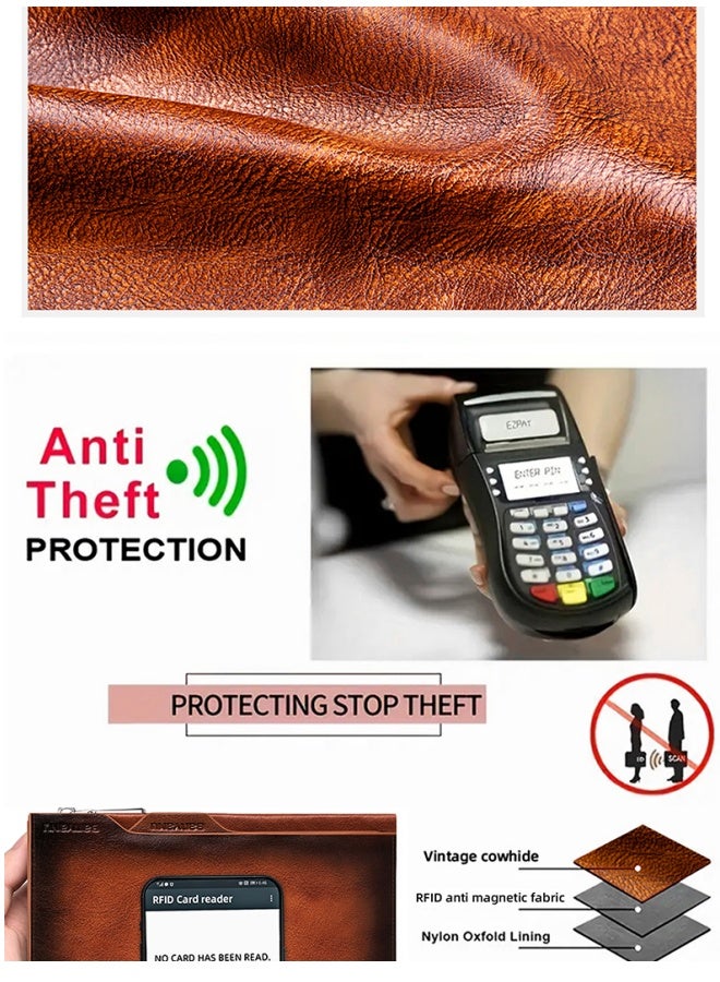 بانيانو محفظة رجالية طويلة من الجلد الأصلي بطبقة علوية من جلد البقر بلون القهوة - Image 5