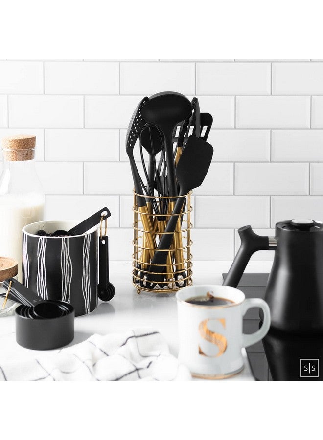 styled settings Black and Gold Kitchen Utensils Set with Stainless Steel Holder - 18-Piece Nylon Cooking Utensils with Measuring Cups and Spoons - Stylish Gold Kitchen Accessories for Baking and Cooking - Image 3