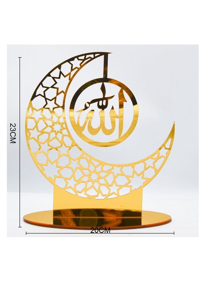 Eworld Exquisite Acrylic Ramadan Tabletop Decor for Home Islamic Lightweight Craft Ornament Featuring Elegant Allah Calligraphy, Perfect Crescent Ornaments for Islamic Parties, Radiant in Gold - Image 2