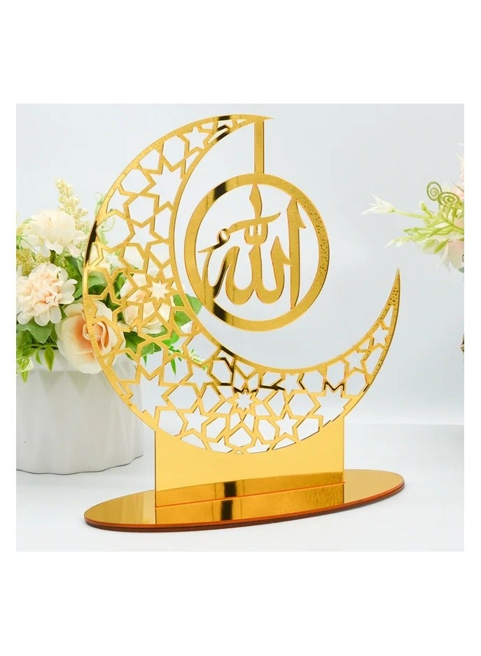 Eworld Exquisite Acrylic Ramadan Tabletop Decor for Home Islamic Lightweight Craft Ornament Featuring Elegant Allah Calligraphy, Perfect Crescent Ornaments for Islamic Parties, Radiant in Gold - Image 3
