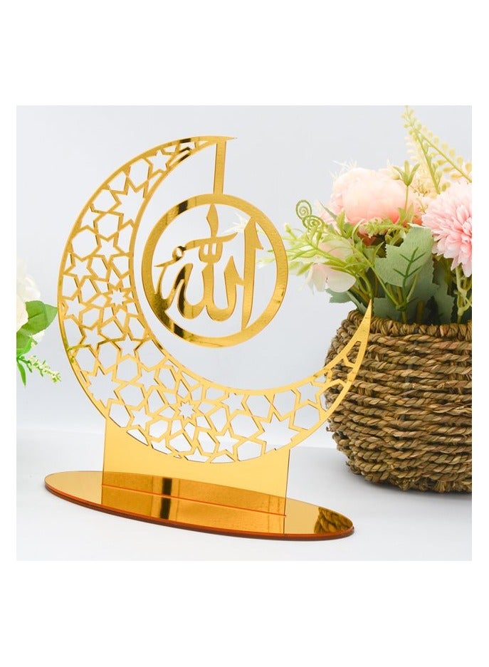 Eworld Exquisite Acrylic Ramadan Tabletop Decor for Home Islamic Lightweight Craft Ornament Featuring Elegant Allah Calligraphy, Perfect Crescent Ornaments for Islamic Parties, Radiant in Gold - Image 5